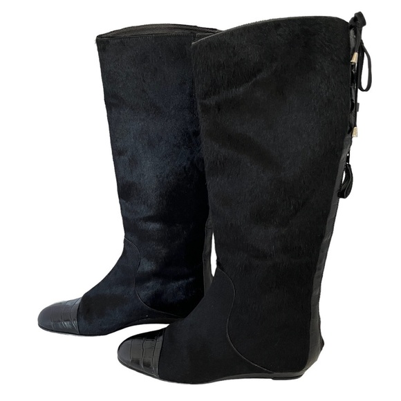 Migliorini Black Calf Hair Boots with Leather Toe Size 8 M - Picture 1 of 13
